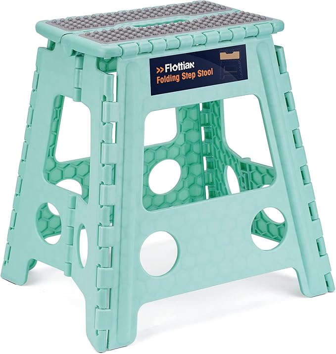 Flottian 16" Folding Step Stool for Adults and Kids Holds Up to 300 lbs,Non-Slip Folding Stools with Handle, Compact Plastic Foldable Step Stool for Bathroom,Bedroom, Kitchen, Teal,1PC