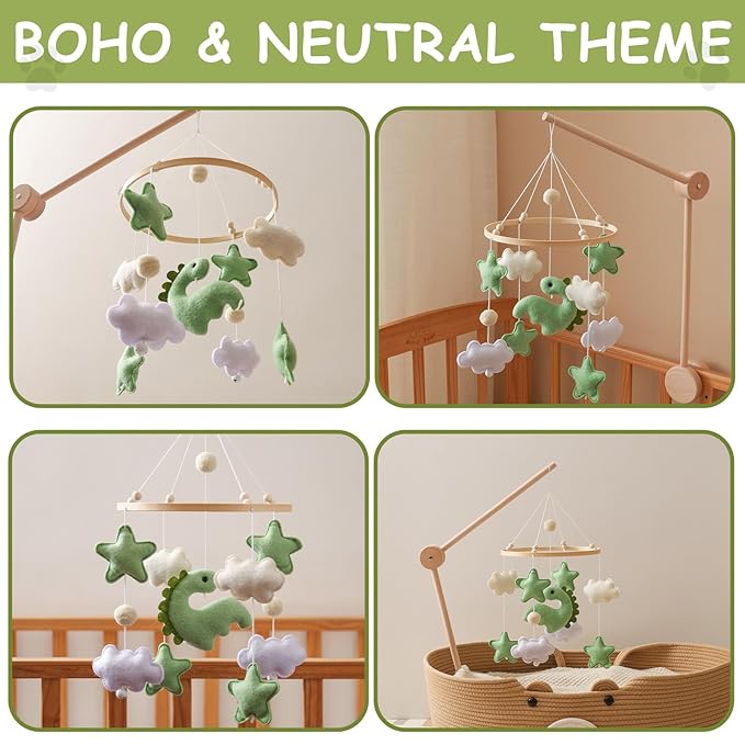 Baby Mobile for Crib – Handmade Hanging Felt Nursery Mobile – Fits Most Crib Arms – Gender-Neutral Boho Nursery Decor & Baby Gift