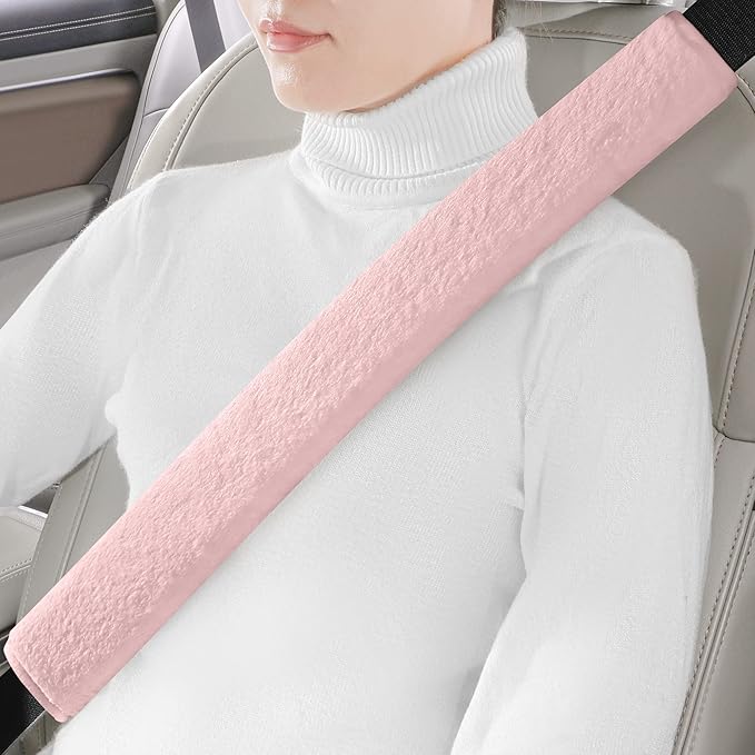 LACDL Extra Long Seatbelt Cover Super Soft Furry for Adults Kids Women & Men, Thick Plush Full Car Seat Belt Strap Cushion, Fluffy Shoulder Pad Protector, Auto Interior Accessories, 1pc, Pink, 25.5in