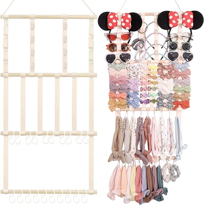 POVETIRE Headband Holder Hair Bows Organizer for Girls, Baby Headbands Hair Accessories Organizer Storage Wall Hanging Decor for Toddler Girls Room