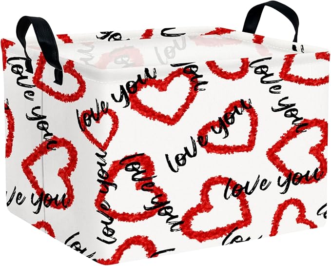 ASKETAM Valentine's Day Basket Gift for Empty Cute Heart Large Storage Bin for Kid and Baby Room Décor (Love You Red Love)