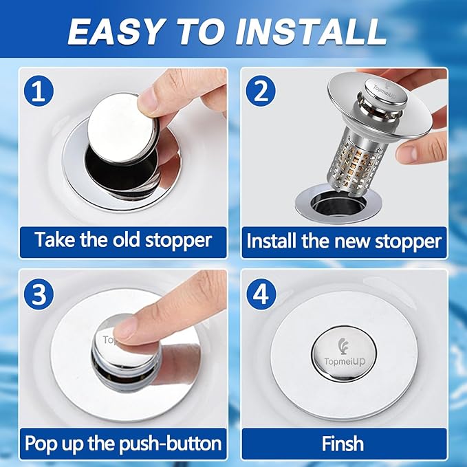 Sink Stopper Hair Catcher, Pop-up Sink Drain Strainer with Removable Stainless Steel Strainer Basket Hair Catcher, Bathroom Sink Strainer for Bathroom Sink Stopper Replacement(NEW-2PCS)