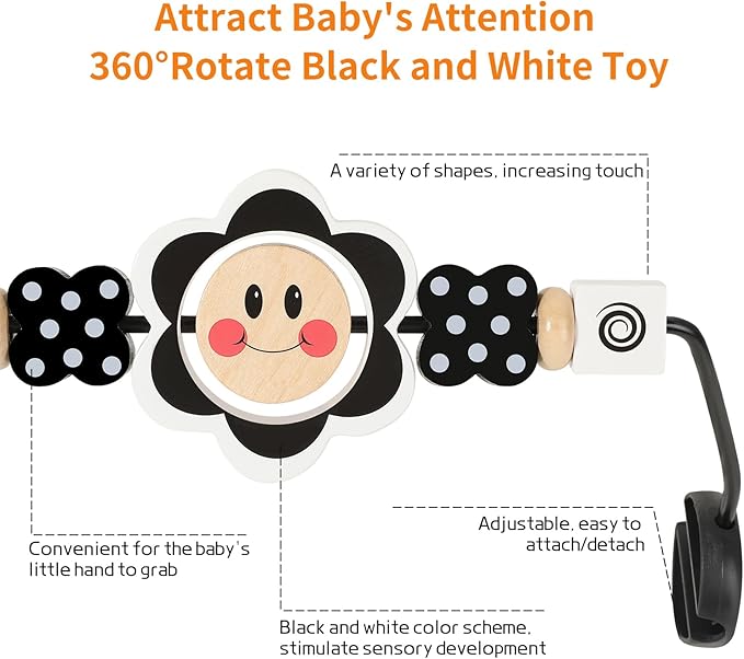 Baby Bjorn Bouncer Toy Bar, Toy for Baby Bouncer Soft & Bliss, Easy to Attach and Remove, Child-Friendly Materials, Exciting Design for Curious Babies, Black and White Flowers
