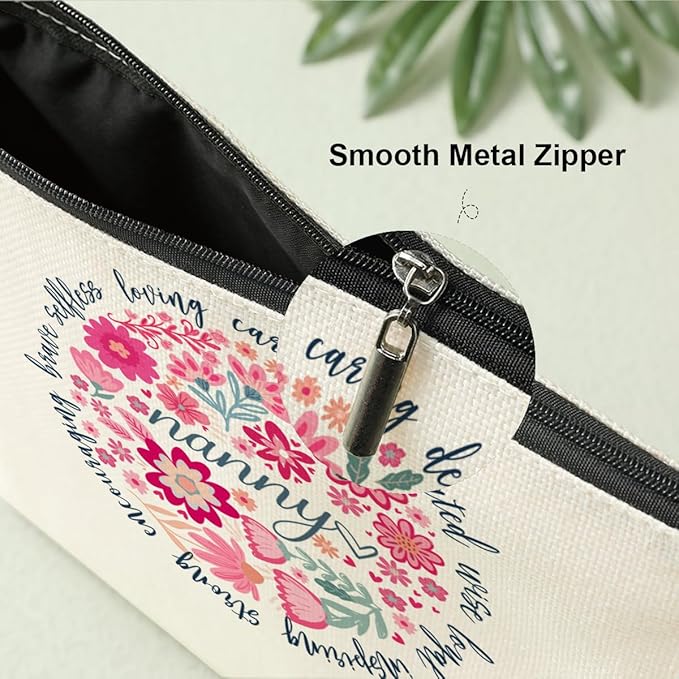 Nanny Grandma Gifts Makeup Bag, Grandma Birthday Gifts, Funny Christmas Retirement Mothers Day Gift for Women Nanny Yaya Cosmetic Bags,Abstract Floral Zipper Pouch Travel Toiletry Bag Organizer