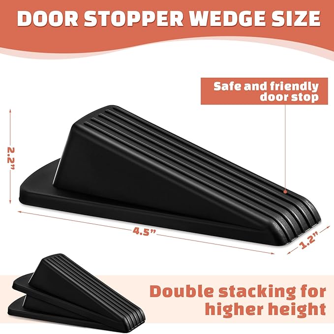 Frienda 24 Pcs Door Stoppers Bulk Rubber Stop Height up to 1.2 Inches Wedge Stopper for Heavy Duty Door Bottom Carpet Tile Concrete Wooden Floor (Black)