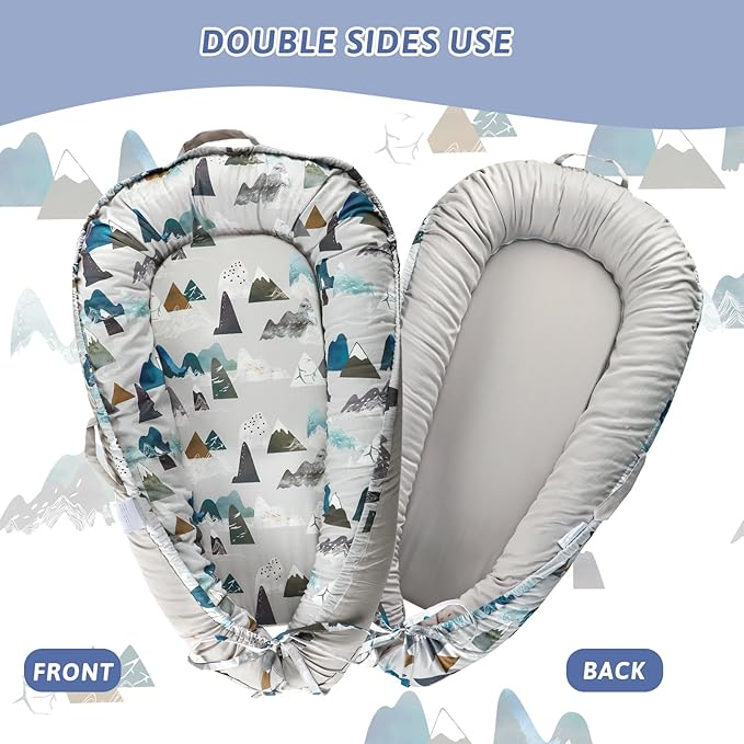 Baby Lounger Replacement Cover, Newborn Lounger cover for 0-12 Months, Breathable & Portable Infant Lounger Case, Soft Baby Floor Seat Cover for Travel, Machine Washable (Cover Only), Mountain