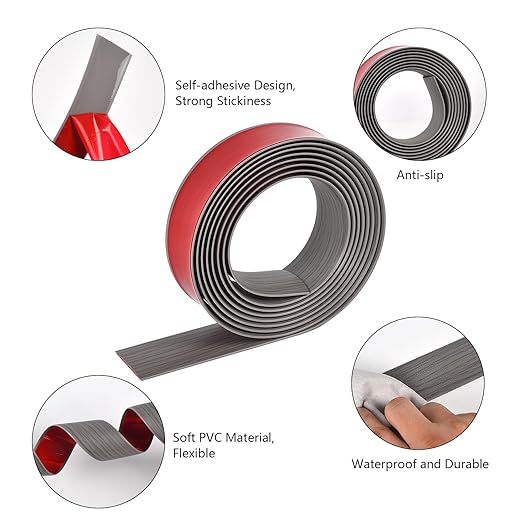Vinyl Floor Transition Strip, Self Adhesive Floor Cover Strips PVC Laminate Threshold Strip Bar Flat Divider Strip for Joining Floor Gaps, Doorways Threshold, Carpet, 2" Wide (Gray Wood Grain, 10Ft)