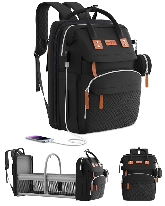 ISMGN Diaper Bag Backpack with Changing Station, Large Diaper Bag, Baby Bag, Multifunctional Diaper Bag, Black