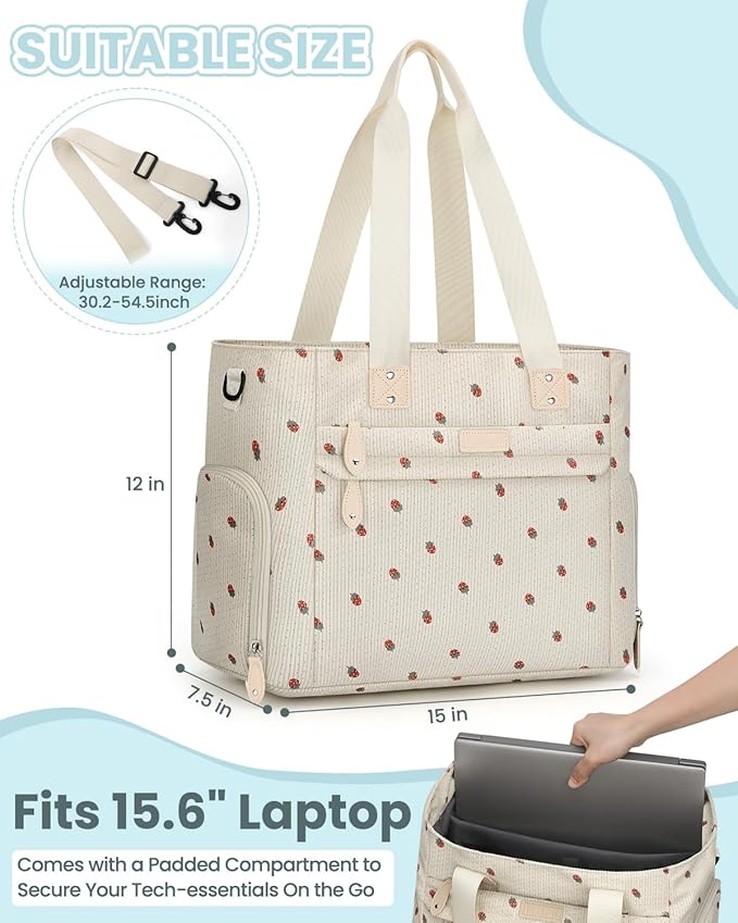 Pritent Large Travel Diaper Bag Tote with 14 Inch Laptop Sleeve, Breast Pump Bag for Mom and Dad, Mommy Maternity Travel Baby Bag for Boys and Girls, Strawberry