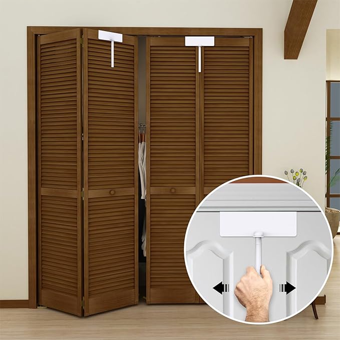 Metal Bifold Door Lock - Double Door Child Safety Locks Keep Toddler, Cats&Dogs Out of Closets, Cabinets, Pantry - No Need Install (2PC)