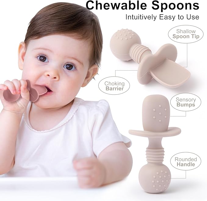 Eascrozn 6 Pack Baby Spoons and Forks Set, Silicone Baby Spoons Self Feeding 6 Months for Toddler Utensils,BPA Free, Baby Led Weaning Supplies Feeding Essentials,Dishwasher and Boil Safe