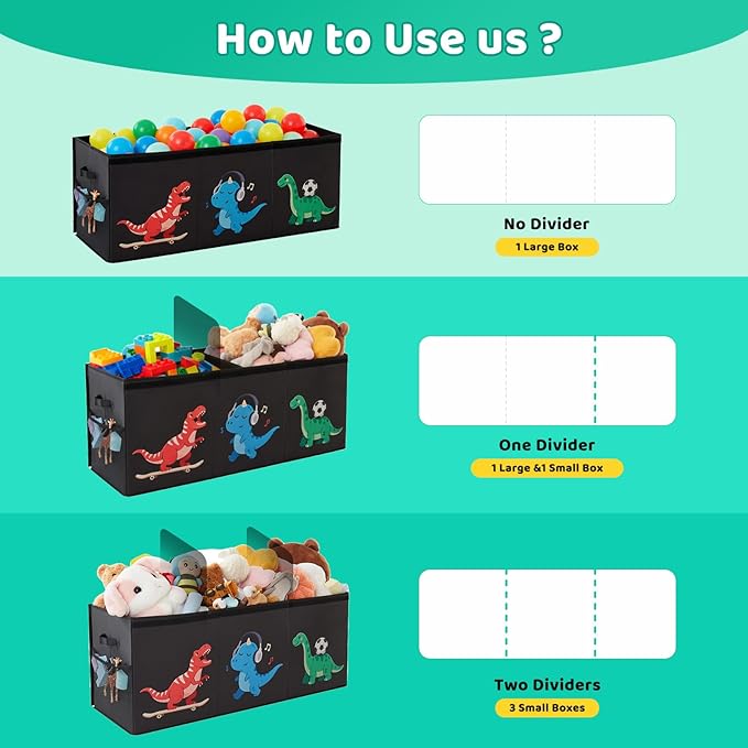 Uniency Extra Large Toy Box,150L Sturdy Dinosaur Collapsible Storage with Lid,40"x14"x16" Kids Storage Organizer,Chest Bin Baskets for Boys Girls,for Nursery,Bedroom,Playroom,Living Room,Toybox(Black)