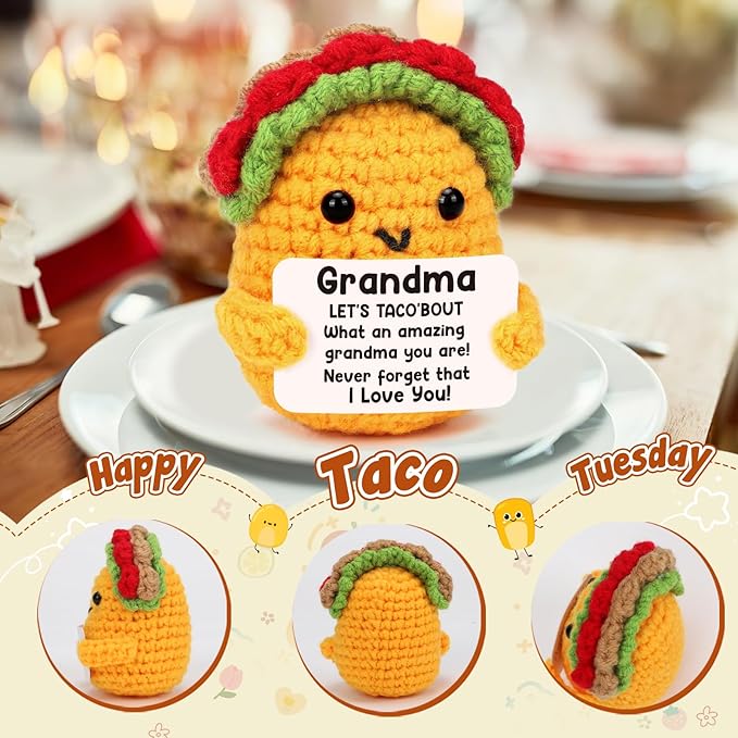 LuoHere Grandma Gifts Mothers Day Birthday Gifts for Grandmother from Grandkids, Gigi Gift for Great Best Grandma Ever Mothers Day Christmas Funny Granny Grandparents Mimi Nana Handmade Crochet Taco