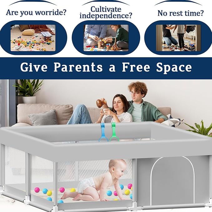Baby Playpen with Mat 50x50 Inch, Playpen with Colorful Ball for Babies and Toddlers, Baby Play Pen Pin Indoor Play Fence (Mat and Ball Included)