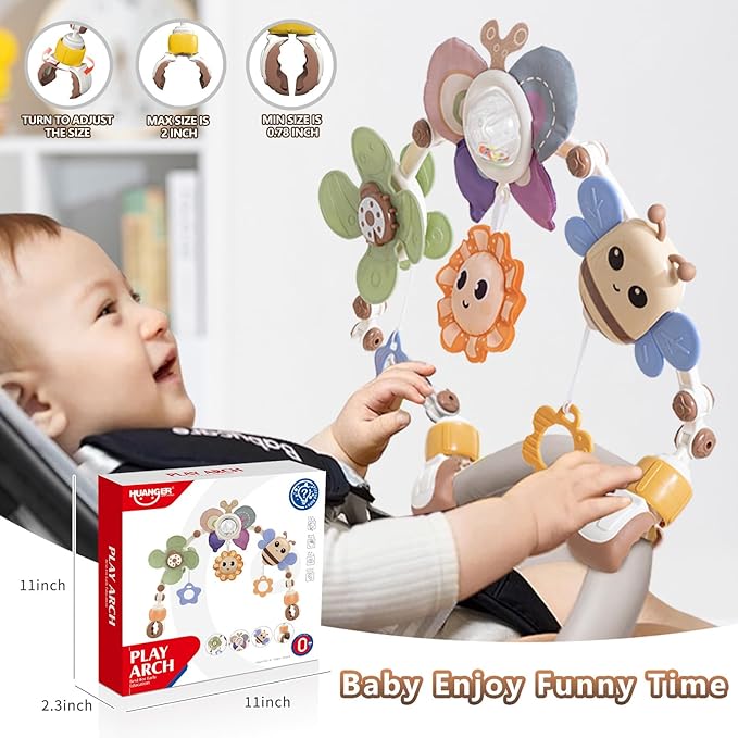 Adjustable Baby Stroller Arch Toys - Car Seat Toys Play Arch Crib Bassinet Toy Activity Arch with Fascinating Toy for Stimulating Baby's Senses Developing Motor Skills Infants Toddlers Gifts