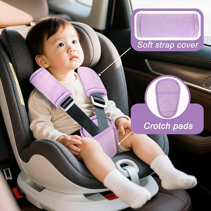 Car Seat Straps Pads for Baby Girls 3 Pieces,Super Soft Car Seat Strap Covers Kids,Man Fai Sky Infant Carseat Shoulder Pading, Hip Support for All Car Seats, Pushchair, Stroller(Purple)