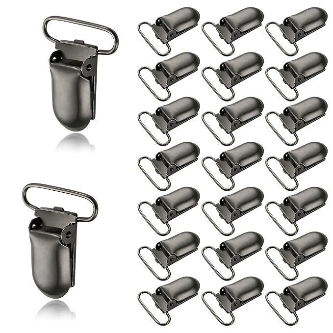 25 PCS 1" Suspender Clips Metal Pacifier Clip Holder for Pacifiers DIY Baby Girl Toy Bibs Garter Making Supplies (Gunmetal, Bulk)