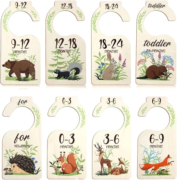 Baby Closet Dividers 8 PCS - Cute Baby Clothes Organizer for Nursery Decor, Double-Sided Size Labels from Newborn to 24 Months