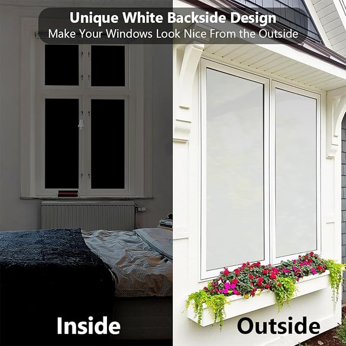 Finnez Blackout Window Privacy Film No Glue Necesary Static Cling,Anti-UV,Black Window Film 100% Light Blocking for Home Or Office