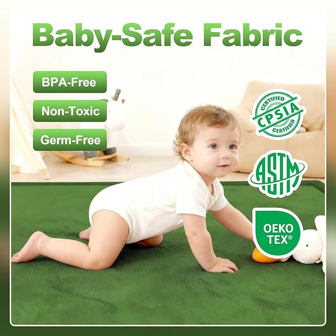 Ultra Soft Baby Play Mat for Floor, 59"×39" Playpen Mat, 1.3" Thick Memory Foam, Non-Slip Tummy Time Mat for Infants, Toddlers, and Kids – Water-Repellent Coral Velvet, Easy Care