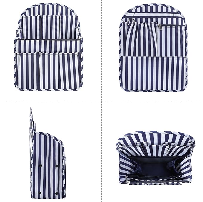 Surblue Backpack Organizer Insert Liner Hanging Travel Rucksack Purse and Handbag Insert Pocket, High-capacity Divider Foldable Nylon Shoulder Bag Organizer for Men and Women, (NavyStripes, L)