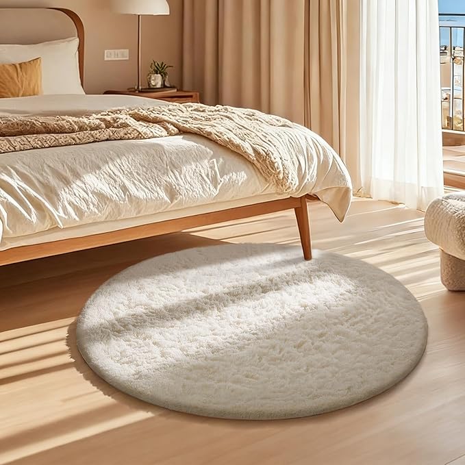 Ophanie Area Rugs for Bedroom Living Room,Color 2- Ivory,Size 2',Shape Round