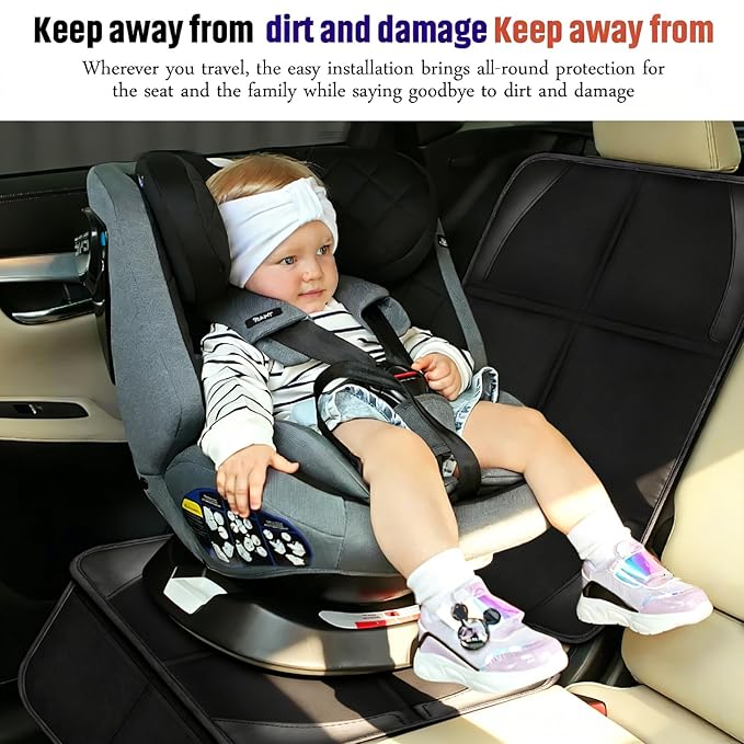Bacgnyer Car Seat Protector, 2 Pack Carseat Seat Protectors with Thick Padding and Non-Slip Backing, Waterproof 600D Fabric Car Seat Cover for Baby Child Car Seats with 2 Mesh Pockets