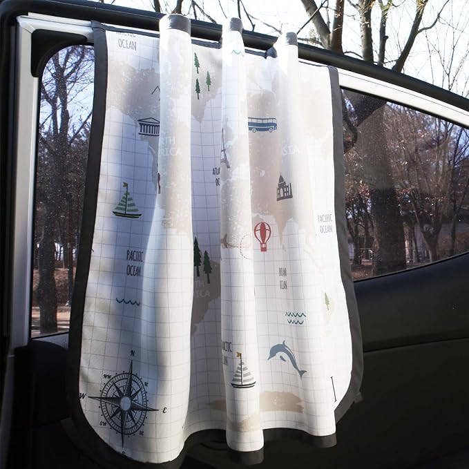 BEBEDECO Magnetic Car Sun Shade Curtain for Side Window – Sun Blocker and UV Protector for Baby, Kids, and Pets – Universal Fit with Built-in Magnets for Steel-Framed Door (WorldTravel)