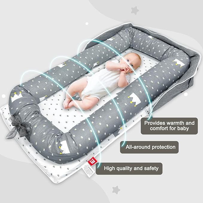 UGRASEA Baby Lounger, Foldable Portable Infant Lounger, Soft Breathable Baby Nest Cover, Suitable for 0-24 Months Newborn Baby Lounger,Home Travel Dual-Purpose Baby Nest(Grey)