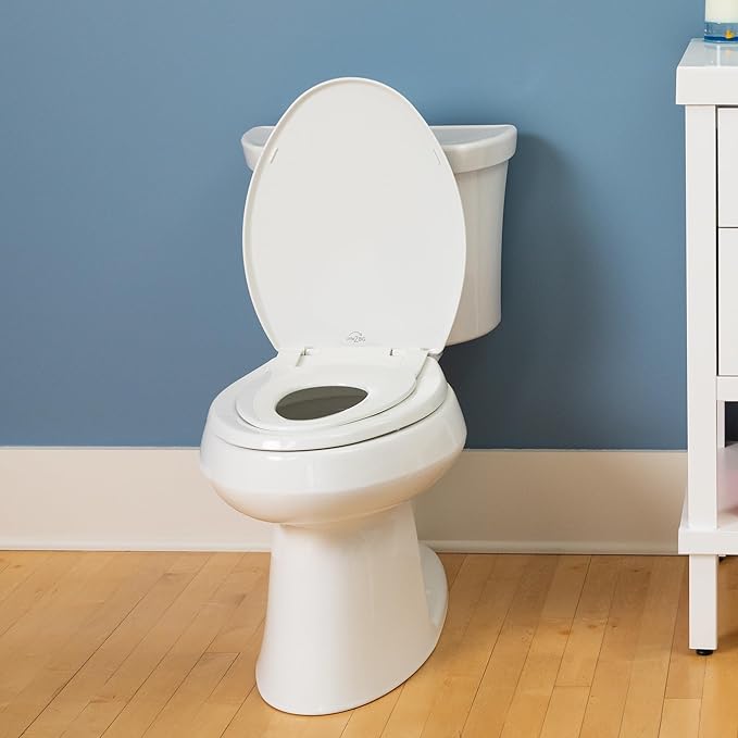 Little2Big Toilet Seat with Built-In Toddler Potty Training Seat, Slow Close, Easy to Install, Made in USA, ELONGATED, White