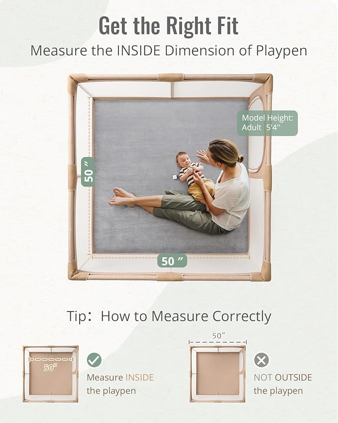 Blissful Diary 1.3" Thick Baby Play Mat, 50x50 Playpen Mat with Removable & Washable Cover, Ultra Soft Crawling Rug for Floor, Foam Cushion & Non-Slip Backing for Kid, Toddlers and Infants, Light Grey