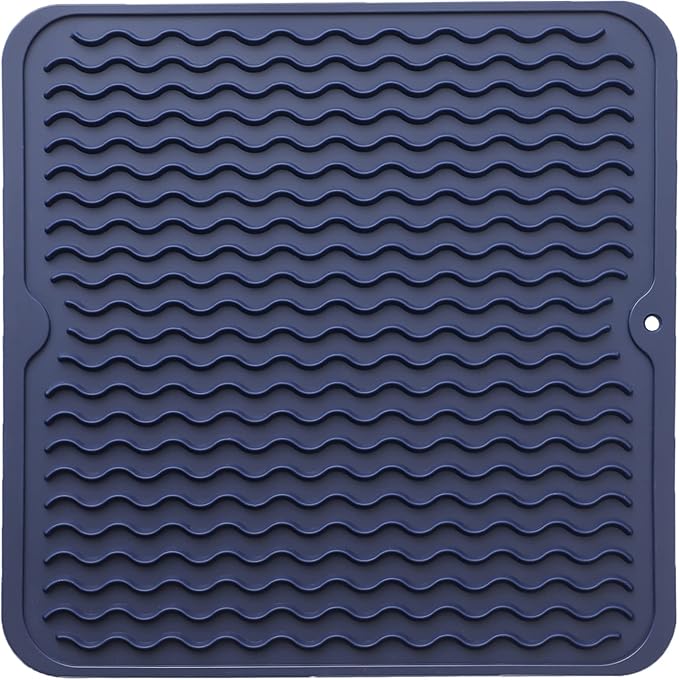MicoYang Silicone Dish Drying Mat for Multiple Usage,Easy clean,Eco-friendly,Heat-resistant Silicone Mat for Kitchen Counter or Sink,Refrigerator or Drawer liner Navy Blue M 12 inches x 12 inches