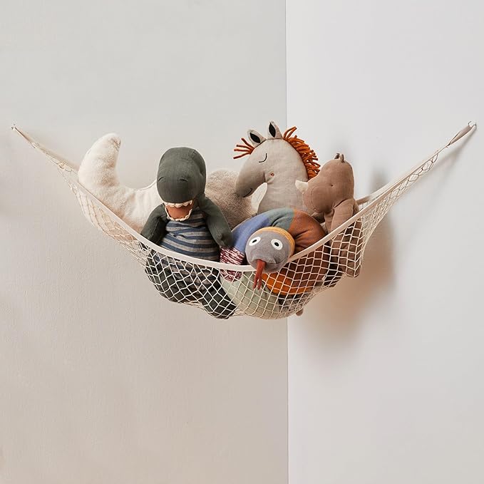 3 Sprouts Large Stuffed Animal Hammock - Corner Wall Toy Net Organizer for Plushie Animals, Teddy Bear Hanging Storage Solution, Stuff Toy Hammock Holder - Includes Anchors & Hooks