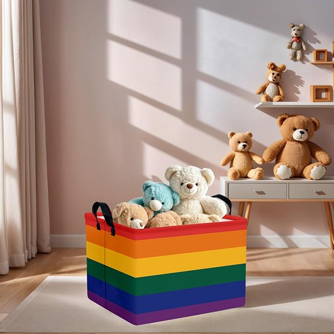 ASKETAM Rainbow Storage Baskets for Shelves for Classroom and Nursery Bin & Toy Organizer for Baby Room (Colorful Stripes)