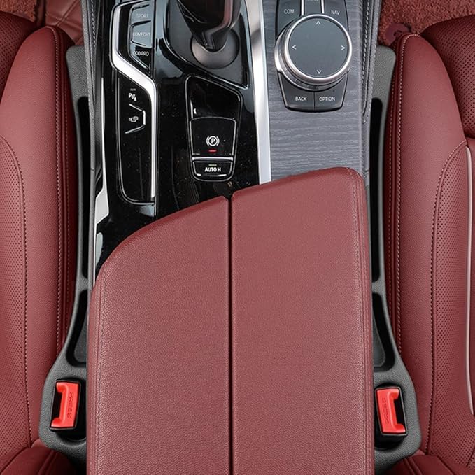 Car Seats Gap Filler Dual-Slot Car Seat Gap Organizer – with Belt Slot, Anti-Drop Gap Filler for Cars & SUVs – No More Lost Items, All Within Reach (2PCS) (Black)