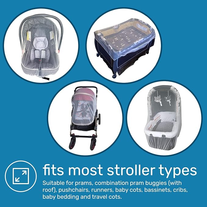 Enovoe Mosquito Net for Baby Stroller and Crib - Durable Mesh Bug Net Cover with Elastic Edge - Fits Strollers, Bassinets, Playards, and Mini Cribs - Travel Essential for Newborns - 63x64-Inch (White)