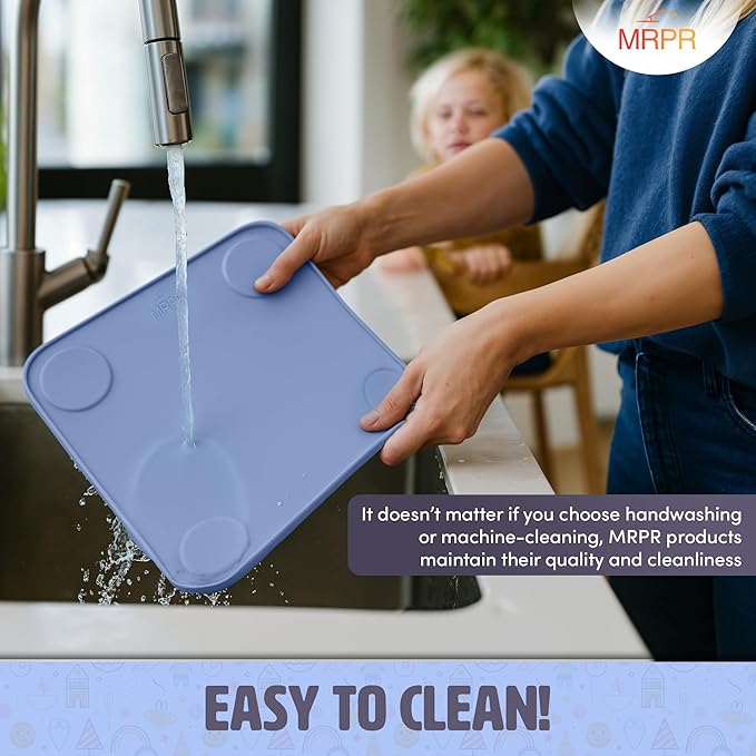 MRPR Silicone Suction Placemats for Toddlers – BPA-Free, Non-Slip, Dishwasher-Safe – Raised Edges, Travel Bags, Heat-Resistant – Mess-Free Mealtime for Home & On-The-Go