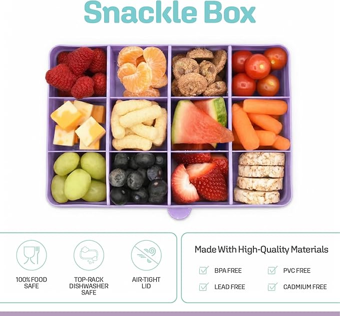 melii Snackle Box | 12-Compartment Divided Snack Container, BPA-Free Food Storage, Removable Dividers, Perfect for Kids Snacks, Arts & Crafts, Beads, and Kitchen Organization (Purple)