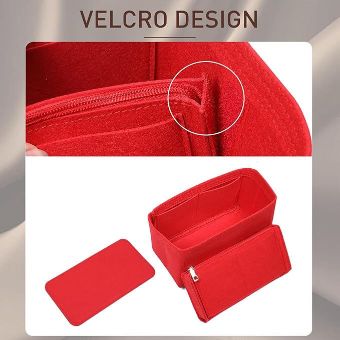 Doxo Purse Organizer Insert for Handbags & Base Shaper 2pc Set with Zipper, Felt Bag Organizer for Tote, Purse Organizer for LV Speedy 25, Neverfull PM, Le Pliage S Handbag and More(Red-006)