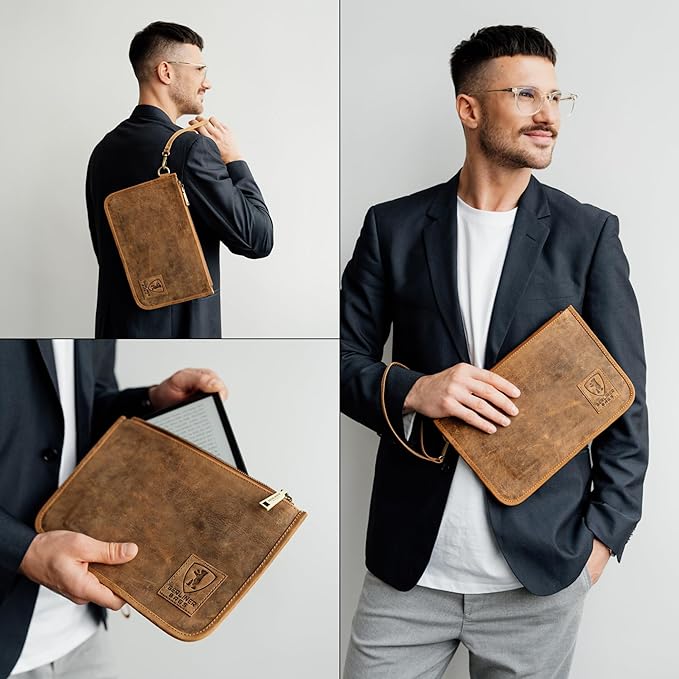 BERLINER BAGS Vintage Genuine Leather Document Organizer Theo XL, Passport Holder and Travel Wallet - Brown