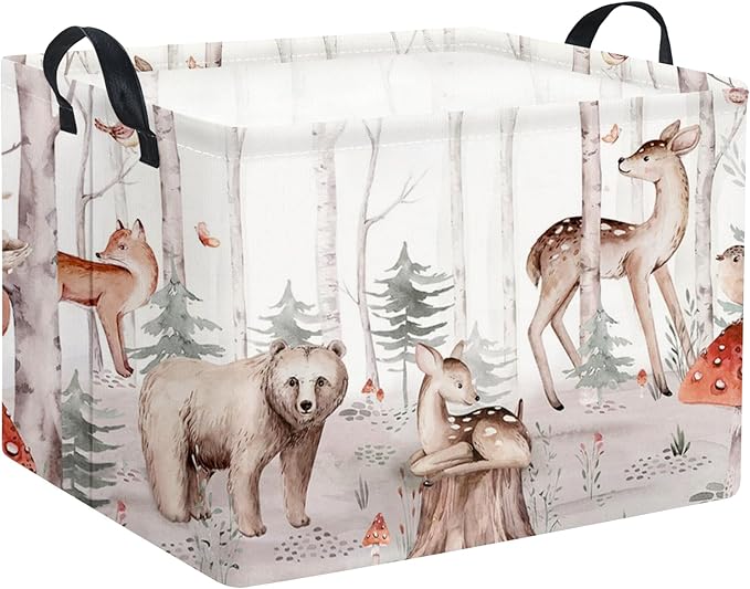 TIBAOLOVER Rectangular Woodland Animal Basket Kids Baby Storage Basket Cute Storage Bin Organizer Shelf Book Woodland Room Decor(Woodland Animal)