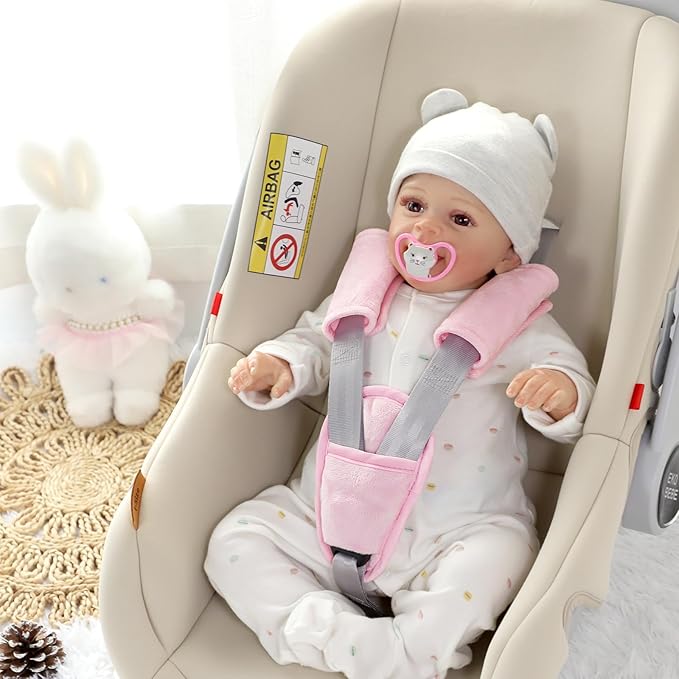 SWESEN Baby Car Seat Strap Covers, 3 Piece Soft Car Seat Strap Shoulder Pads for Baby Girls Boys, Double-Sided Use carseat Straps Covers for Stroller, Car Seats, Pushchair, Pink