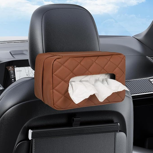 Car Tissue Holder, Standard Tissue Holder for Car Pu Leather Car Napkin Holder, Car Backseat Extra Large Tissue Organization Fit for 120-150 Tissues 9.84'' x 3.94'' x 5.51'' (Matte Brown)