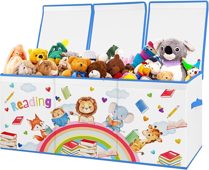 decalsweet Kids Toy Box Storage Chest Collapsible Storage Bin with Lids Handles for Boys Girls Toddler, Large Kids Toy Organizer Box for Kidsroom Bedroom Playroom Nursery,37.7"x12.5"x15.7"