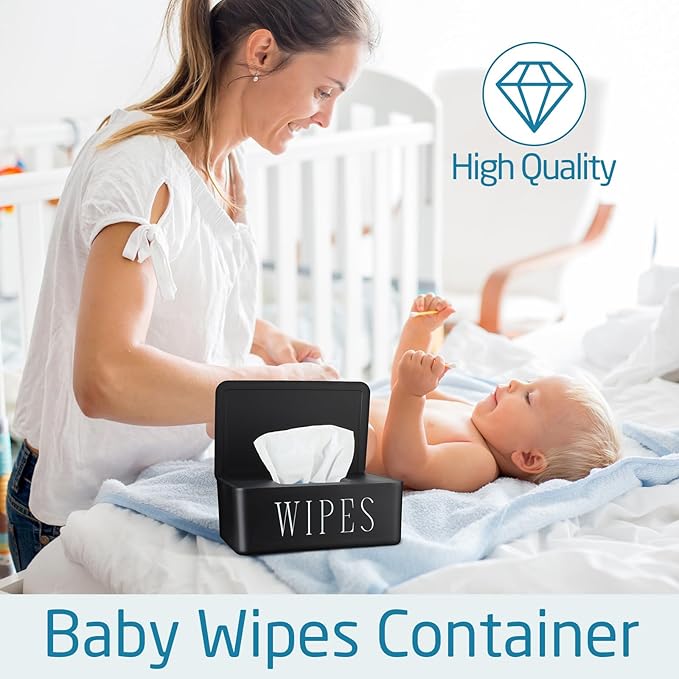 Singhoow 4 Pack Baby Wipes Dispenser Refillable Wipe Holder with Lid Toilet Wipes Container for Bathroom Tissue Paper Storage Box for Home Office (Black)