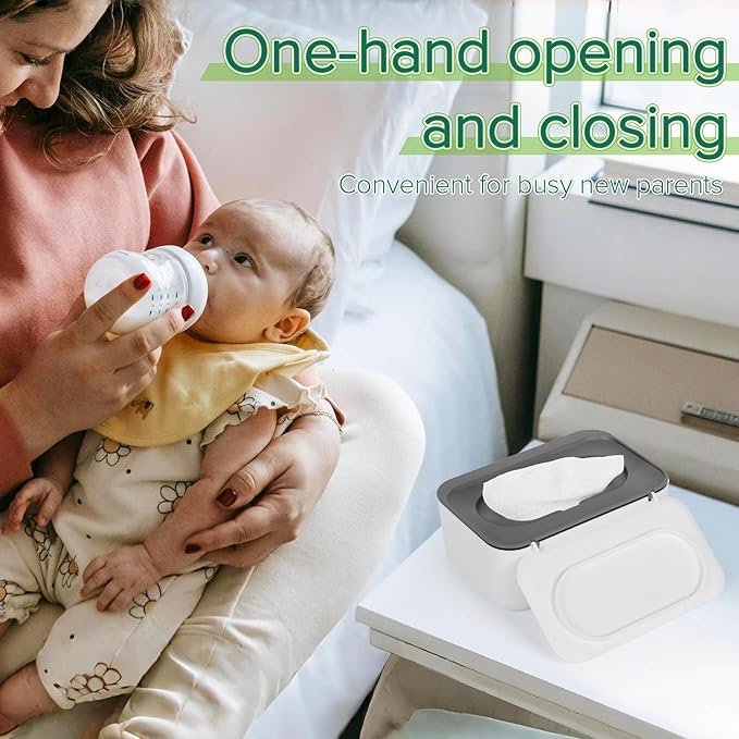 Flenpptly 2 Pack Baby Wipes Dispenser, Wipes Case Baby Wipe Holder Keeps Wipes Fresh, Non-Slip, Easy Open & Close (2 Pack Gray)