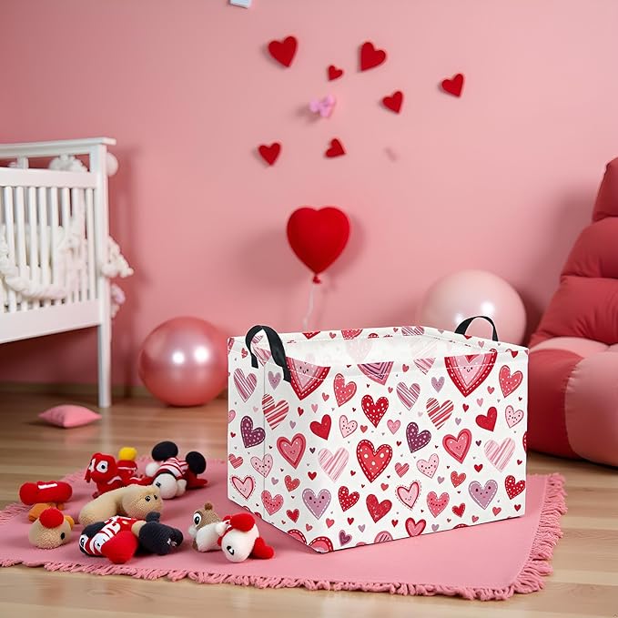 TIBAOLOVER Rectangular Valentines Basket for Women Girls Storage Bin Organizer Box Shelf Room Decor(Smile Heart)