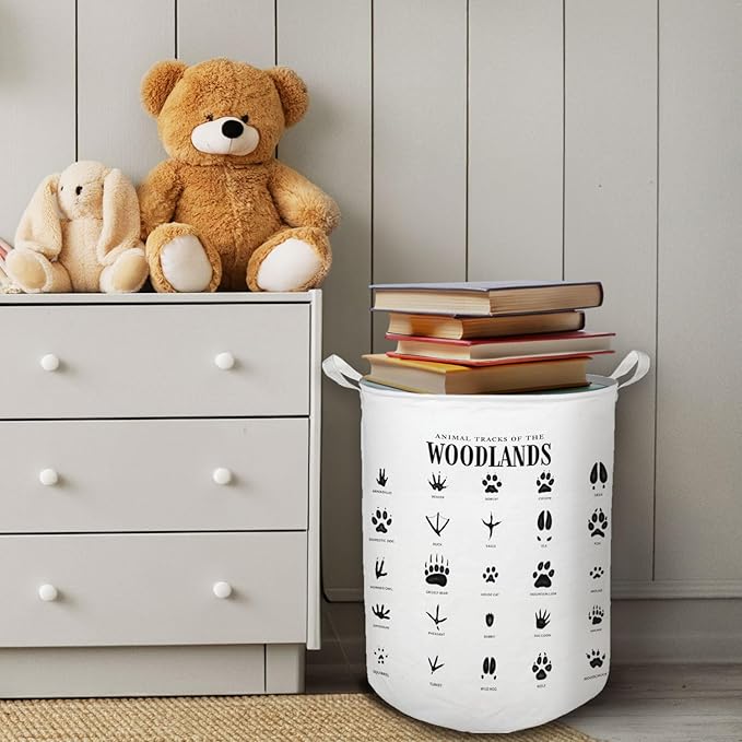 HKTZM Kids Laundry Basket, Animal Tracks of the Woodlands Laundry Basket Hamper Waterproof Collapsible Storage Bin Organizer for Bedroom Bathroom Boys Girls Kids Nursery Toddler Room Clothes Toys
