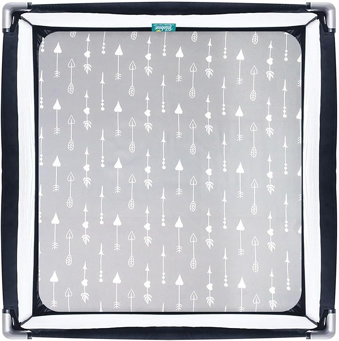 Square Playard/Playpen Fitted Sheets, Perfect for New Room2 / TotBloc Portable Playard, 2 Pack, Ultra Soft Microfiber, Fitted Playpen Sheet, Navy Cloud and Grey Arrow