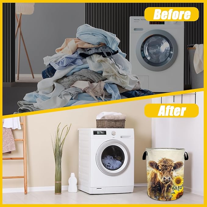 Highland Cow Laundry Basket,Laundry Hamper With Handles Collapsible Laundry Baskets Waterproof Dirty Clothes Hamper Storage Basket Toy Bins For Room Bathroom Bedroom Decor